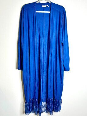 LOGO by Lori Goldstein Layers Blue Long-Lined Duster Cardigan Lace-Trimmed Sz 2X
